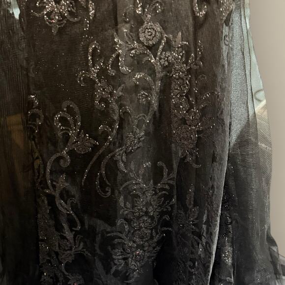 Vtg Y2K Black Sheer Overlay Floral Whimsigoth Fairy Prom Maxi Gown Size 3 XS - Picture 4 of 7